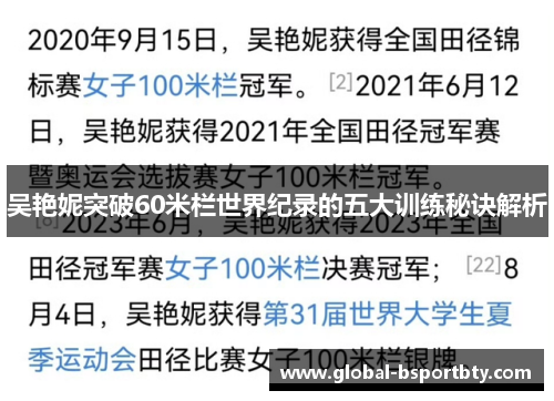 吴艳妮突破60米栏世界纪录的五大训练秘诀解析